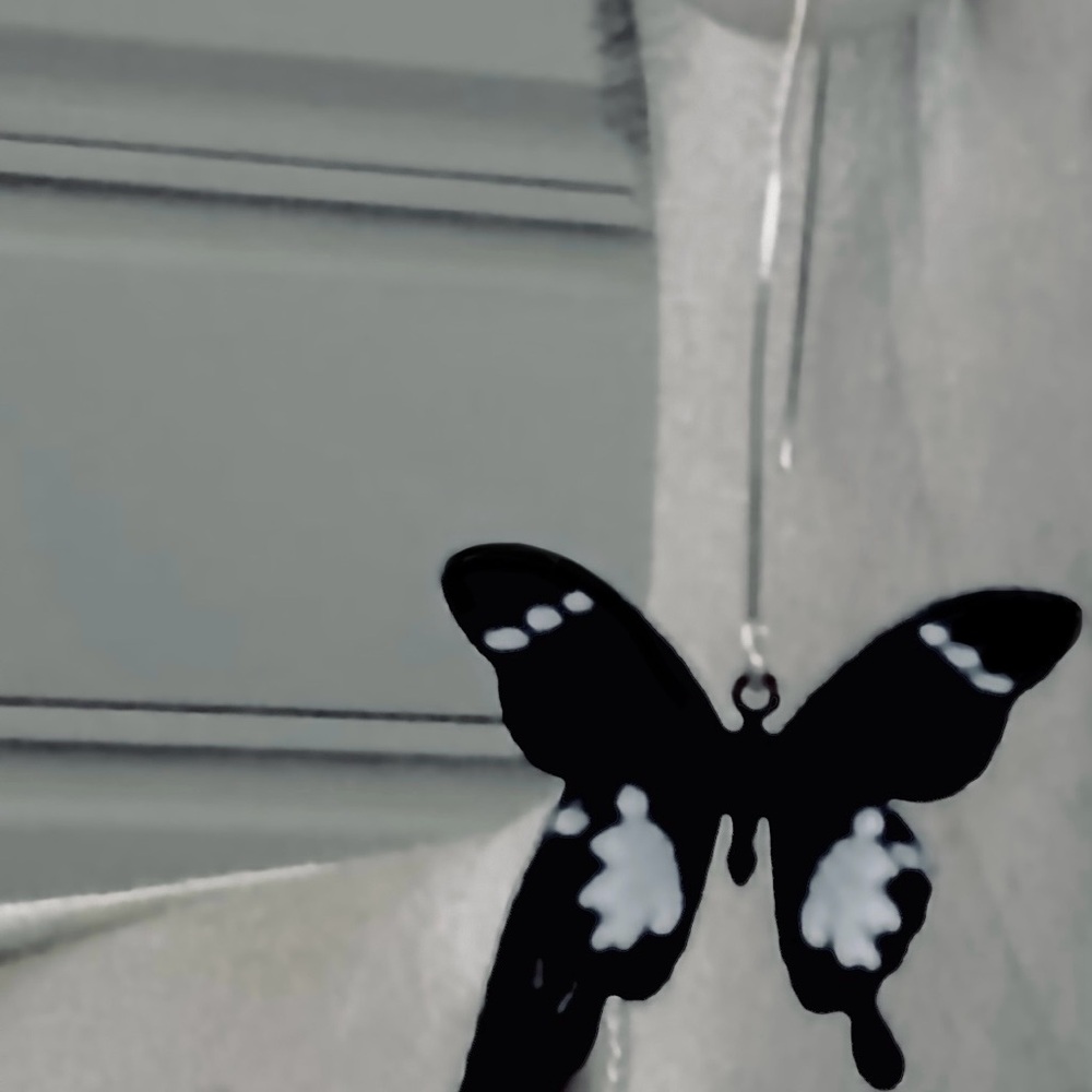 “Rorschach Butterfly” Gothic Boho Black White Paint Splatter Open Loop Wire Hoop - Picture 10 of 10